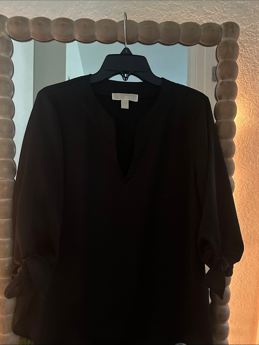 Michael Kors Black V-Notch Tie-Sleeve Blouse